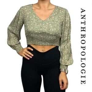 Anthropologie Sadie & Sage Enchanted Garden Crop Top Green Floral - Size M